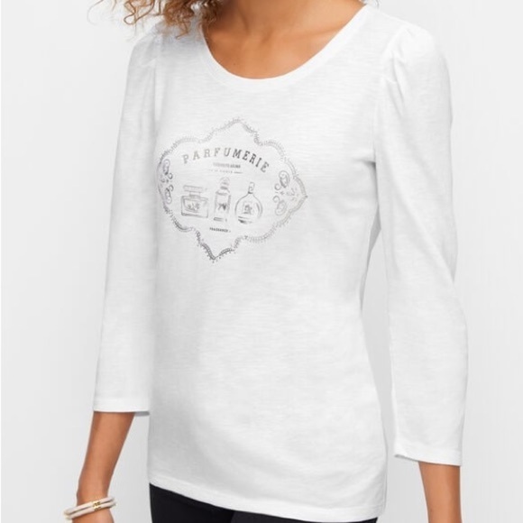 Talbots PUFF SLEEVE CREWNECK TEE - Picture 1 of 9